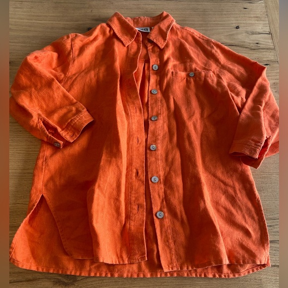 Chico's‎ Bold Orange Linen-Cotton Shirt 0 Women’s Preloved - Picture 1 of 7